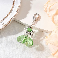 Светло-зеленый Стеклянные подвески в виде ангела, с цинковым сплавом застежками омаров коготь, светло-зеленый, 52 мм