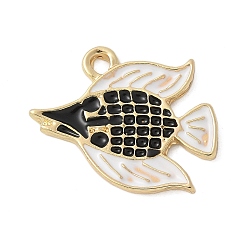 Черный Подвески из сплава с эмалью на тему океана, очарование рыбы, золотые, чёрные, 19.5x18x1.5 мм, отверстие : 1.6 мм