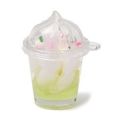 Green Yellow Acrylic Pendants, Ice Cream Charms, with Resin and Plastic Pearl, Green Yellow, 28x23x32.5mm, Hole: 1.8mm