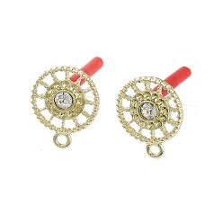 Плоский Круглый Покрытие стойки золотым сплавом с фурнитурой для сережек-пусетов со стразами, с петлями и 304 штифтами из нержавеющей стали, без кадмия, без никеля и без свинца, плоско-круглые, 17x13.5 мм, отверстие : 1.6 мм, штифты : 0.7x10 мм