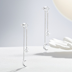Серебро S925 серебряная цепочка, бриллианты, звезда, луна, серьги с кисточками, модные и милые