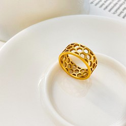 Hexagon 304 Stainless Steel Finger Rings, Golden, Hexagon, US Size 7(17.3mm)