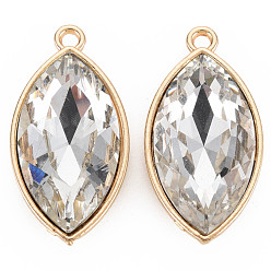 Прозрачный Подвески из граненого стекла золотистого тона, с открытыми настройками сплава, конские амулеты глаз, без кадмия и без свинца, золотой свет, прозрачные, 39x20x8 мм, отверстие : 2.5 мм