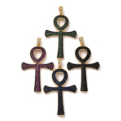 (52) Непрозрачная лаванда Латунные микро проложить кубического циркония большие кулоны, крест прелести, стойки покрытие, прочное покрытие, без кадмия и без свинца, реальный 18 k позолоченный, разноцветные, 51x32.5x4 мм, отверстие : 3x5 мм