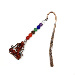 Красный Камень Подвеска-закладка из натуральной красной яшмы и смешанных драгоценных камней, Закладки из сплава на тему чакра-йоги для книголюба, 120 мм