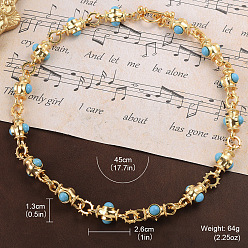 Светло-Голубой Ожерелья из синтетической бирюзы со звеньями из сплава для женщин, золотые, Небесно-голубой, 17.72 дюйм (45 см)