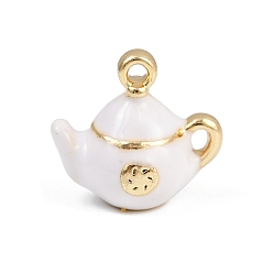 Белый Сплав эмали прелести, золотые, чайник, белые, 12x13x9.5 мм, отверстие : 1.2 мм