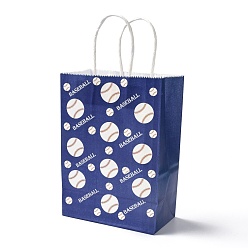 Azul Oscuro Bolsas de papel rectangulares, con mango, para bolsas de regalo y bolsas de compras, tema deportivo, patrón de béisbol, azul oscuro, 14.9x8.1x21 cm