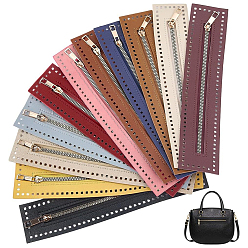 Mixed Color 11Pcs 11 Colors Garment Accessories, Zip-fastener Component Sets, Imitation Leather Zipper & Alloy Zipper Puller, Light Gold, Mixed Color, 270x55x2.5~8.5mm, 1pc/color 
