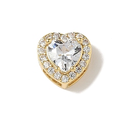 Прозрачный Латунные микро проложить кубического циркония бусы, сердце, стойки покрытие, долговечный, без кадмия и без свинца, реальный 18 k позолоченный, прозрачные, 9.5x9.5x6.5 мм, отверстие : 4.5x2.5 мм