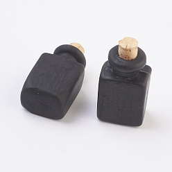 Черный Подвески ручной работы бусины бутылки духов, бутылка эфирного масла, матовые, кубоид, чёрные, 28.5~29 мм, отверстие: 5.5 мм, емкость бутылки: 0.5~1 мл (0.017~0.03 жидких унций)