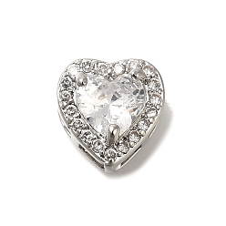 Платина Латунные микро проложить кубического циркония подвески, без кадмия, без никеля и без свинца, сердце прелести, платина, 10x10x7 мм, отверстие : 3x1.5 мм