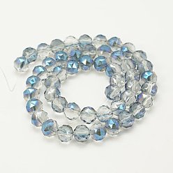 Clear Electroplate Glass Beads Strands, Half Rainbow Plated, Faceted, Round, Clear, 8mm, Hole: 1mm