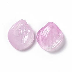 Plum Electroplate Glass Pendant, Flower Petal Charms, Plum, 20x18x4mm, Hole: 1.2mm