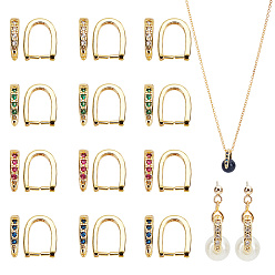 Настоящее золото 18K 16 шт. 4 цвета стойка покрытие латунь паве кубический цирконий защелка на дужках, без кадмия и без свинца, реальный 18 k позолоченный, 11.5x9.5x2.5 мм, штифты : 0.9 мм, 4 шт / цвет