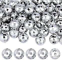 Silver 60Pcs Acrylic Beads, Mirror Disco Ball Round, Silver, 16mm, Hole: 2.5mm