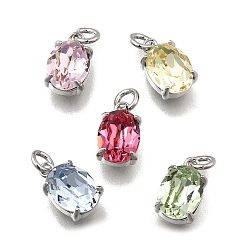 (52) Непрозрачная лаванда Овальная латунь со стеклянными подвесками, одиночные каменные прелести, без кадмия и без свинца, долговечный, стойки покрытие, платина, разноцветные, 10x6x4.5 мм, отверстие : 2 мм