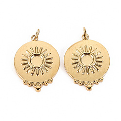 Настоящее золото 14K 304 Настройки кабошон из нержавеющей стали кулон, с прыжковых колец, плоско-круглые, реальный 14 k позолоченный, лоток: 1/8 дюйм (4 мм), 20x15x2 мм, Перейти кольцо: 3.8x0.5 мм, 2.8 мм внутренним диаметром