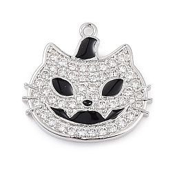 Платина Стойки обшивки латунь кубического циркония подвески, без свинца и без кадмия, кошачье очарование, платина, 19.5x20x1.7 мм, отверстие : 1.2 мм