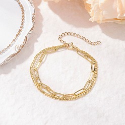 Золотой Латунные цепочки-скрепки и цепочки-панцирные двухслойные браслеты для женщин, золотые, 7-1/8 дюйм (18.1 см)