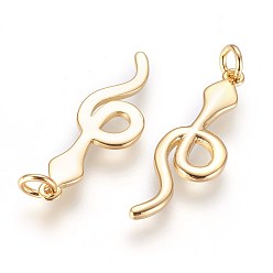 Golden Brass Pendants, with Jump Ring, Snake, Golden, 29x9x1.5mm, Hole: 3mm