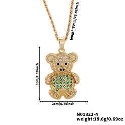 Зеленый Латунные микро-паве кубические цирконии милые мини-подвески в виде мультяшных медведей для женщин, золотые, зелёные, 23.62 дюйм (60 см)