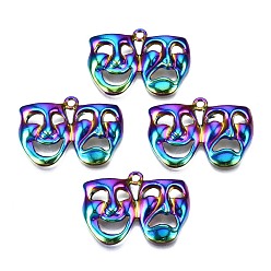 Rainbow Color Подвески из сплава комедии и трагедии, без кадмия, без никеля и без свинца, брелоки, Драматическая маска, Радуга цветов, 22.5x30x4 мм, отверстие : 1.8 мм
