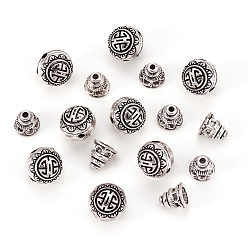 Античное Серебро Тибетский серебряные сервизы гуру шарик, T-просверленные бусы, 3 отверстия круглые и Будда бисером головные, античное серебро, 10 мм, Отверстие: 1.5 мм, кальян шарик: 7.5x7.5 мм, отверстие: 1.5 мм, 10 множество / комплект