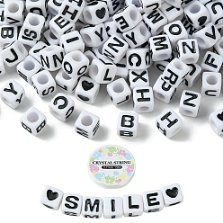 Черный Набор для изготовления браслетов своими руками, включая акриловые бусины-кубы в форме сердца и букв, эластичная нить, чёрные, 330 шт / пакет