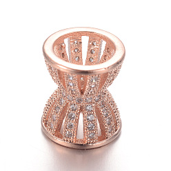 Rose Gold Brass Micro Pave Cubic Zirconia Flower Bead Caps, Rose Gold, 12x10mm, Hole: 7mm