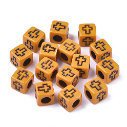 Темно-Оранжевый Акриловые бусины, Куб с крестом, темно-оранжевый, 6x6x6 мм, Отверстие : 3 мм , около 30000 шт / 5000 г