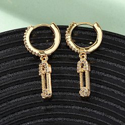 Прозрачный Серьги-кольца из латуни с английской булавкой и фианитом, без никеля , реальный 18 k позолоченный, прозрачные, 32x10x14.5 мм