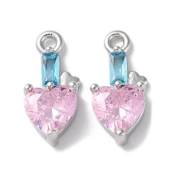 Платина Латунные микро проложить кубического циркония прелести, без кадмия, без никеля и без свинца, сердце прелести, платина, 14x6x4 мм, отверстие : 1.3 мм