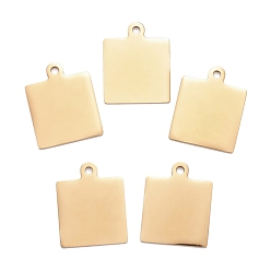 Golden 304 Stainless Steel Pendants, Manual Polishing, Blank Stamping Tags, Double Side Polished, Square, Golden, 25x20x1.8mm, Hole: 2.2mm