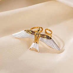 Птица 304 открытые манжеты из нержавеющей стали для женщин, с эмалью, золотые, птица, Птица: 23x47.5 mm, регулируемый