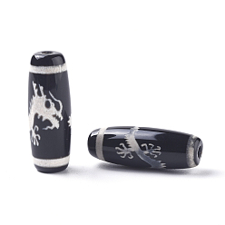 Dragon Pattern Бусины дзи с рисунком дракона в тибетском стиле, Природные Агат, окрашенная и подогревом, рис, 29.5~31x10~12 мм, отверстие : 1.5~2.8 мм