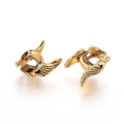 Античное Золото Сплавочные овальные бусины тибетского стиля , шлем с крылом, античное золото , 15x12x9.5 мм, отверстие : 1.6 мм