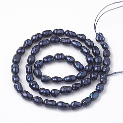 Noir Brins de perles de culture d'eau douce naturelles, teint, ovale, noir, 7~8x5~6mm, Trou: 0.5mm, Environ 80 pcs/chapelet, 17.7 pouce