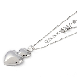 Platinum Heart Pendant Necklaces, Brass Cable Chain Necklaces, Platinum, 454mm