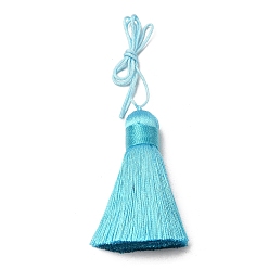 Bleu Ciel Foncé Gros pompons en polyester, pompon de soie glacée, bleu profond du ciel, 50~57x12mm