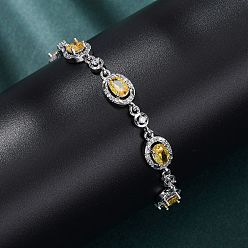 Золотистый Браслеты-цепочки из овальной латуни с микропаве из кубических цирконий для женщин, платина, стойки покрытие, долговечный, без кадмия и без свинца, золотые, 7-1/4 дюйм (18.5 см)