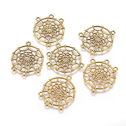 Antique Golden Tibetan Style Alloy Chandelier Components Links, Lead Free & Cadmium Free, Flat Round with Web, Antique Golden, 34x28x2mm, Hole: 3mm