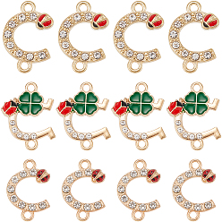 Light Gold 36Pcs 3 Styles Alloy Crystal Rhinestone Ladybug Connector Charms, with Enamel, Mixed Shapes, Light Gold, 15~19.5x13~22x2~2.5mm, Hole: 1.6~2mm, 12pcs/style