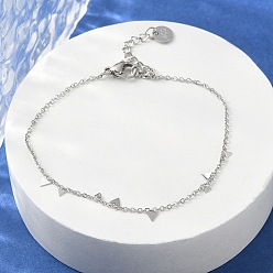 Нержавеющая Сталь Цвет 304 женские браслеты-цепочки из нержавеющей стали, с треугольным шармом, цвет нержавеющей стали, 6-1/2 дюйм (16.4 см)