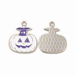 Белый Стойки обшивки сплава эмали подвески, без кадмия, без никеля и без свинца, Хэллоуин тема, тыквенное очарование, платина, белые, 23x20x1.5 мм, отверстие : 1.8 мм