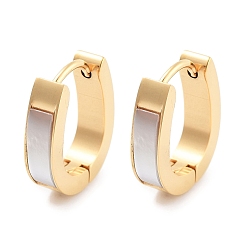 Золотой Ионное покрытие (ip) 304 серьги-кольца из нержавеющей стали и натуральной ракушки для женщин, с 316 ушными шпильками из хирургической нержавеющей стали, золотые, 16x4 мм