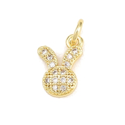 Кролик Латунные микропаве прозрачные подвески с фианитом, долговечный, стойки покрытие, без свинца и без кадмия, реальный 18 k позолоченный, кролик, 12x8.5x3 мм, отверстие : 3.5 мм