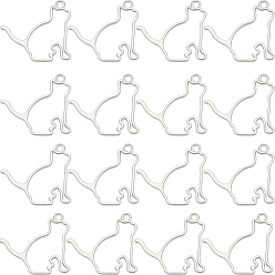 Платина 20шт. подвески из сплава с покрытием из стойки и открытой спиной в виде котенка, для diy уф смолы, эпоксидная смола, Прессованные цветочные украшения, кошка, платина, 35x40.5x3.5 мм, отверстие : 3 мм