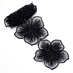 Черный 1 полиэстеровые ленты длиной в ярд, кружевная отделка с пластиковыми бусинами, цветок, чёрные, 4-1/2 дюйм (113 мм)