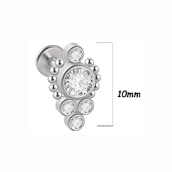 Нержавеющая Сталь Цвет 316l хирургическая нержавеющая сталь и g23 титан и хрустальные стразы плоские круглые серьги для хряща, лабреты с внутренней резьбой, цвет нержавеющей стали, 8 мм, штифты : 1.2 мм, Кулон : 10 мм